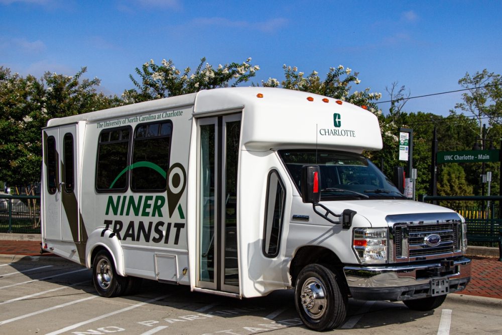 UNC Charlotte small Niner Transit bus for Charter Services