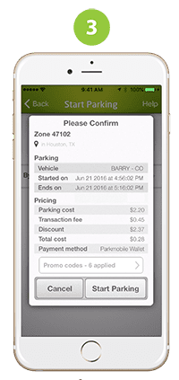 Park Mobile screenshot of confirmation screen
